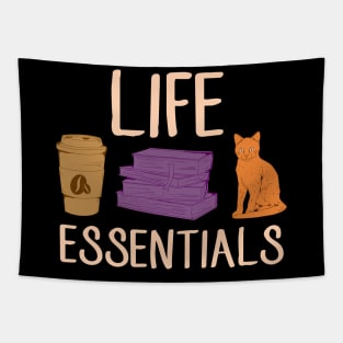 Cute Life Essentials Are Coffee, Books, and Cats Tapestry