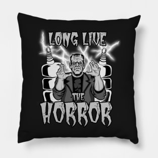 Long Live The Horror (Monster Black and White) Pillow