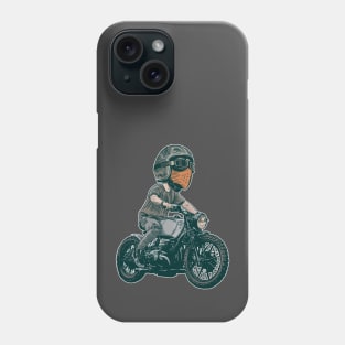 Urban Rider: Man Rocking a Cool Helmet on a Bobber Motorcycle Phone Case