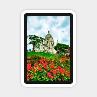 Sacre Coeur Basilica, Red Flowers, Paris, France Magnet