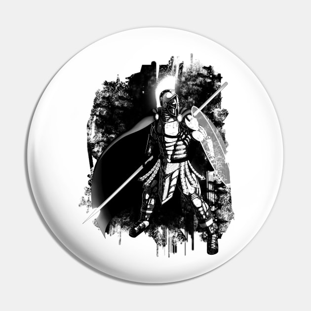 Futuristic Cyber Spartan Black and White Pin by Art of Arklin