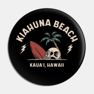 Vintage Surfing Kiahuna Beach Kauai Hawaii // Retro Surf Skull Pin