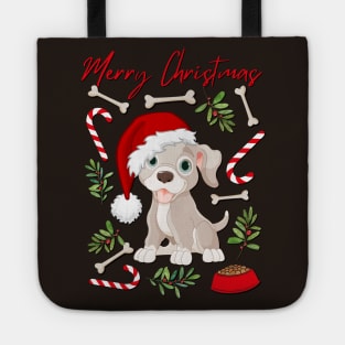 Merry Christmas cute dog Seasons Greetings Tis The Season To Be Jolly Cutest puppy Tote