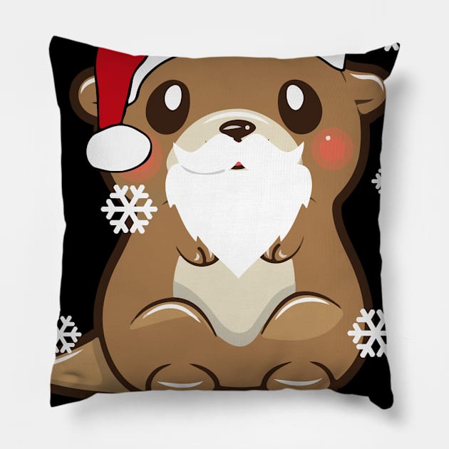 Merry Ottermas Santa Christmas Gift For Otter Lover Pillow by ROMANSAVINRST