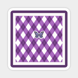 PURPLE ARGYLE PATTERN WITH BUTTERFLY Magnet