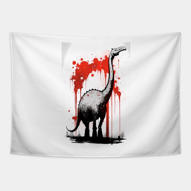 Brontosaurus Ink Painting Black and White and Red Tapestry by TortillaChief