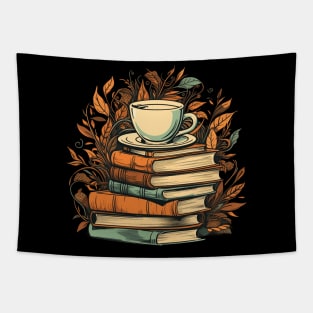 Coffee And Books with Floral Elements Tapestry