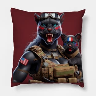 Woman Warrior Panther with Cub by focusln Pillow