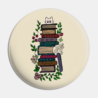 BOOKISH CAT AND FLOWERS Pin