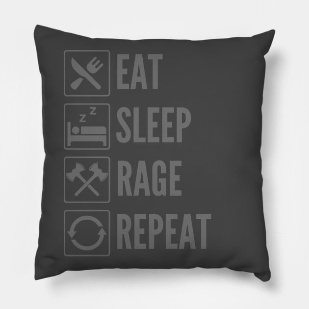 Eat, Sleep, Rage and Repeat - D&D Barbarian Class Pillow by DungeonDesigns