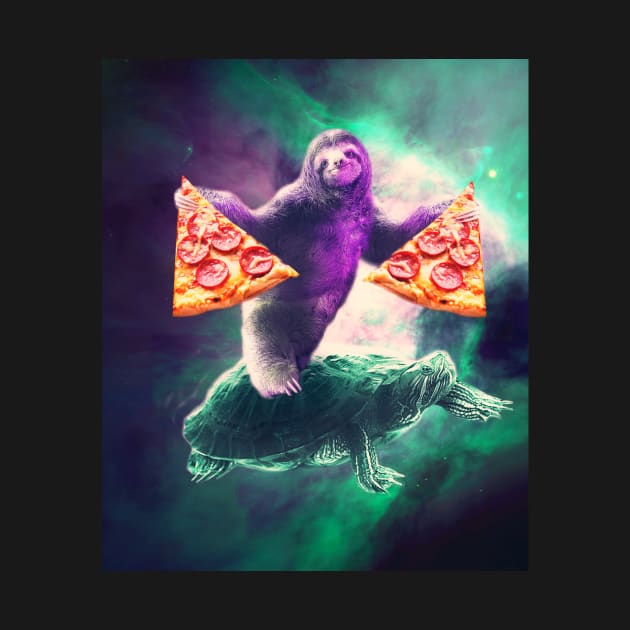 Funny Space Sloth With Pizza And Turtle by Random Galaxy