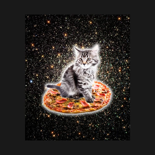 Galaxy Kitty Cat Riding Pizza In Space by Random Galaxy