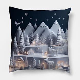 Winter Wonderland Paper Art Style Pillow