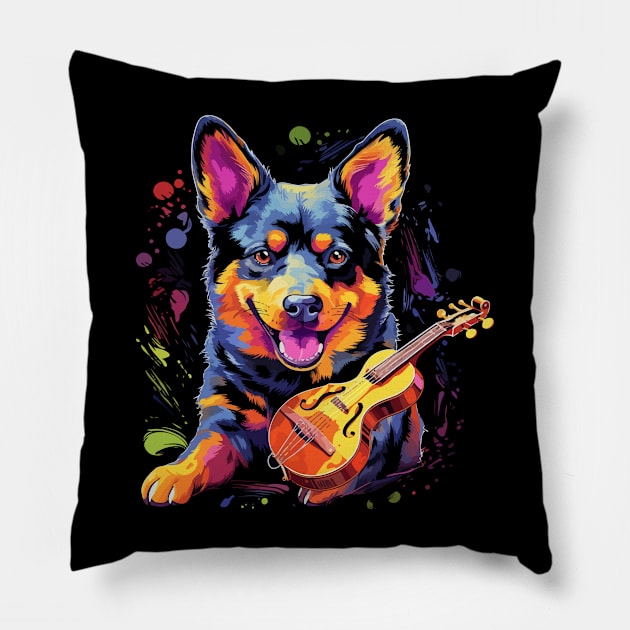 Australian Cattle Dog Playing Violin Pillow by JH Mart