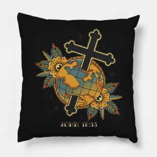 Cross Globe American Traditional Tattoo Flash Pillow