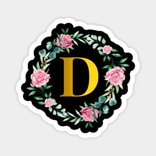 Floral Initial Wreath Monogram letter D Magnet