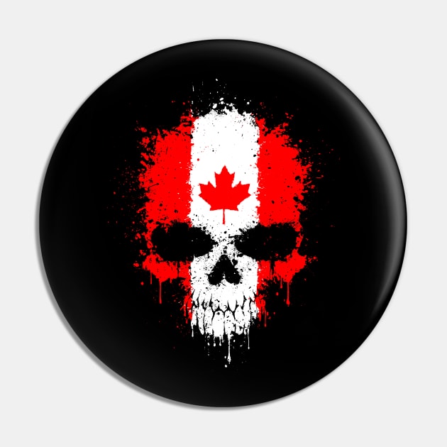 Chaotic Canadian Flag Splatter Skull Pin by jeffbartels