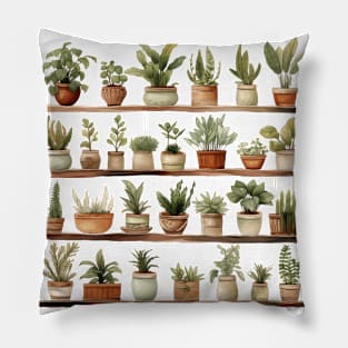 House Plants - Earthy Boho Watercolor Design Pillow