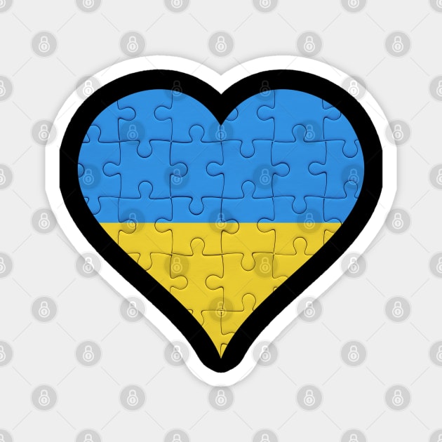 Ukrainian Jigsaw Puzzle Heart Design - Gift for Ukrainian With Ukraine Roots Magnet by Country Flags