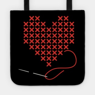 I love Cross Stitch Heart and Needle in Red Tote