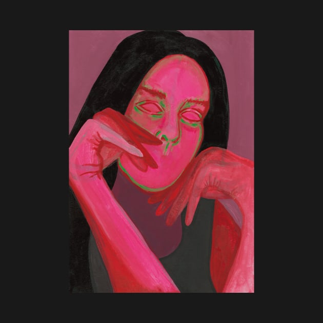 Red sad girl portrait by deadblackpony