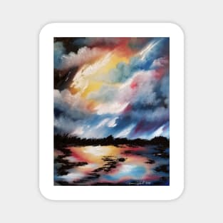 Moody Sunset, Dark Sunset, Night Sunset, Blue, White and Red Sunset, skyscape, waterscape, abstract sunset Magnet