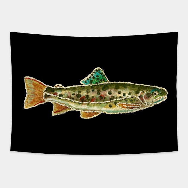 Fishes in Stitches 009 Trout Tapestry by Therese Kerbey