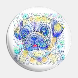 PUG watercolor and ink portrait .2 Pin