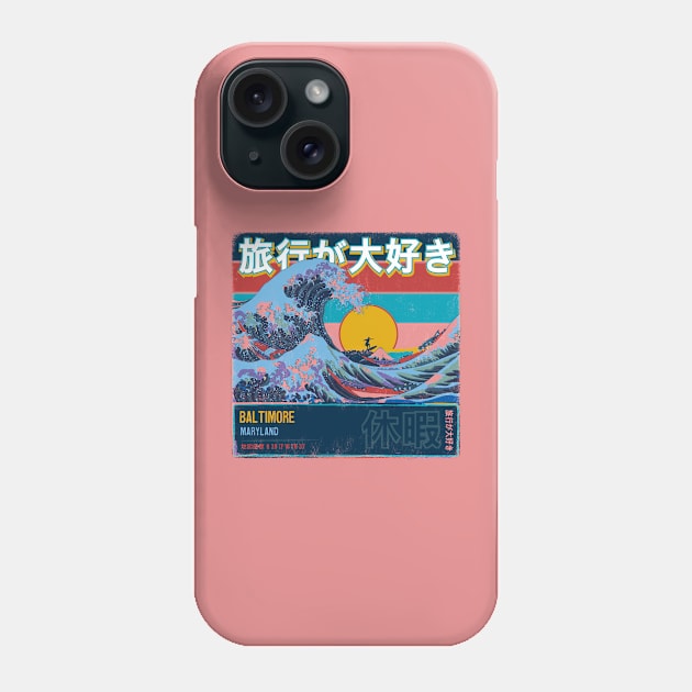 Baltimore, Maryland, United States of America, Japanese Wave Travel Phone Case by MapYourWorld