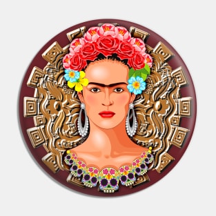 Frida Kahlo Aztec Golden Sun Pin