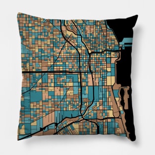 Chicago Map Pattern in Mid Century Pastel Pillow