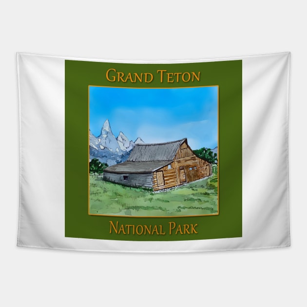 Mormon Row barn in Grand Teton National Park Tapestry by WelshDesigns