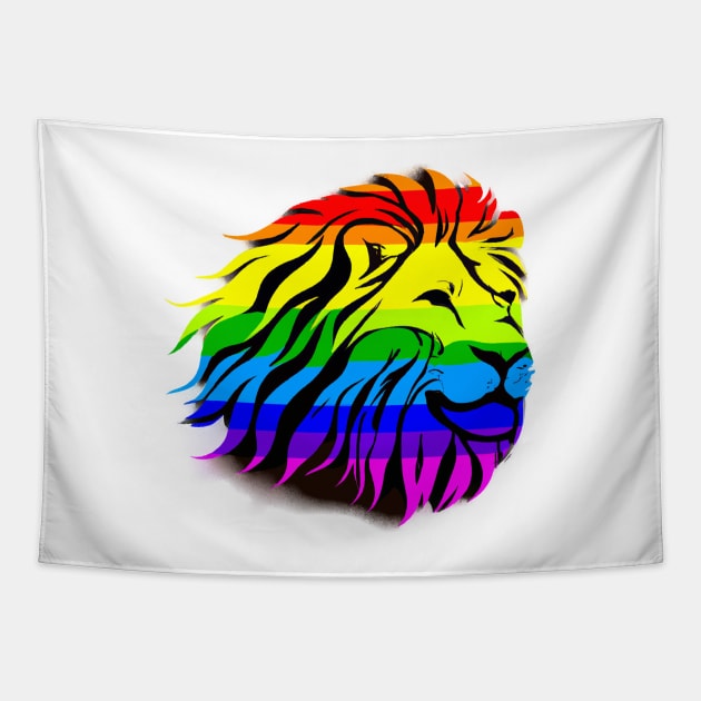 Cute Colorful Rainbow Lion Shape Head Drawing Tapestry by Play Zoo