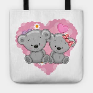 Two cute love bear cubs on the background of a heart Tote