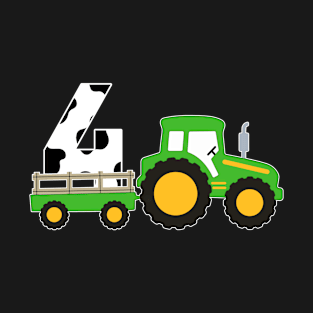 Kids 4th Birthday Boys Tractor Farmer Birthday T-Shirt