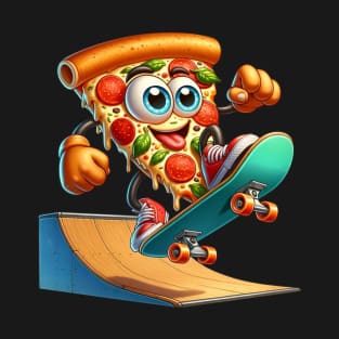 Skateboarding Pizza Slice – Extreme Sports Foodie Sticker T-Shirt