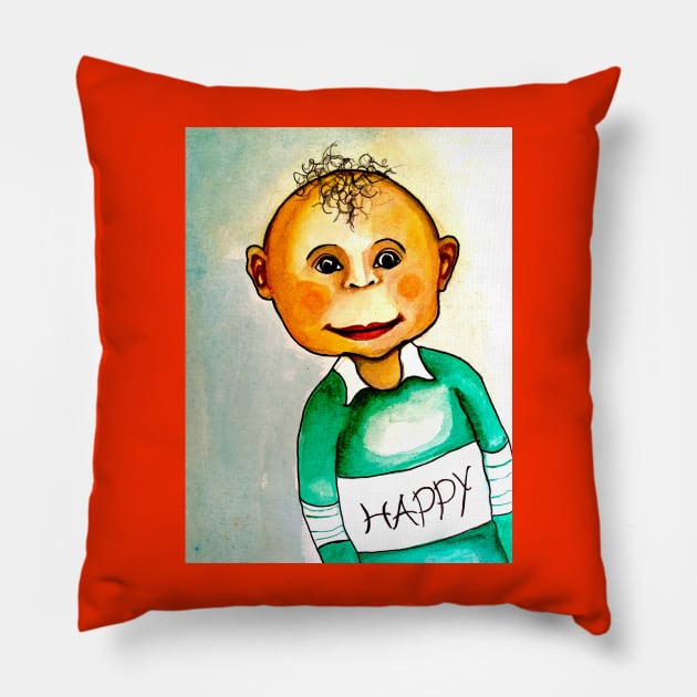 Happy boy Pillow by The artist of light in the darkness 