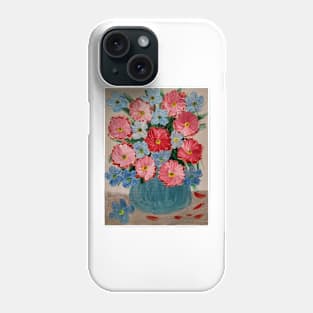 A  lovely boutique of abstract mixed flowers  in a blue vase . Phone Case