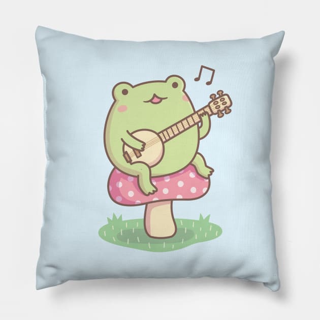 Cute Frog Playing Banjo On Toadstool Pillow by rustydoodle