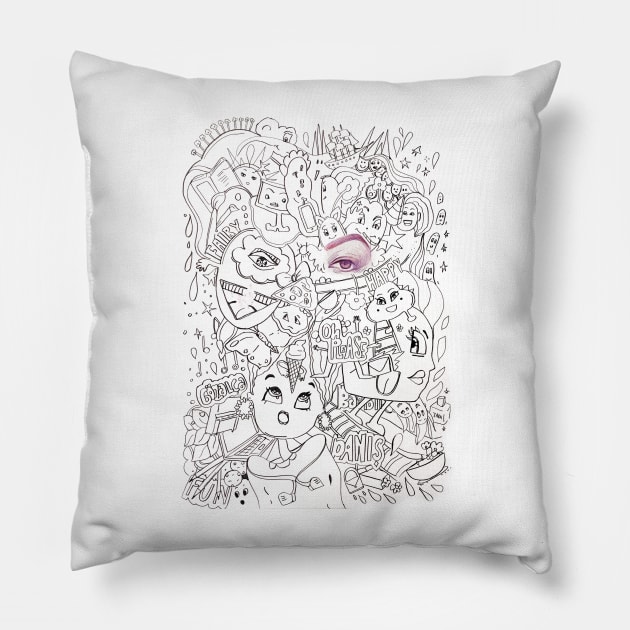 doodle art black and white minimal line art Pillow by chandelier2137