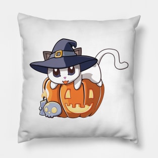 White Cat on a Pumpkin Pillow