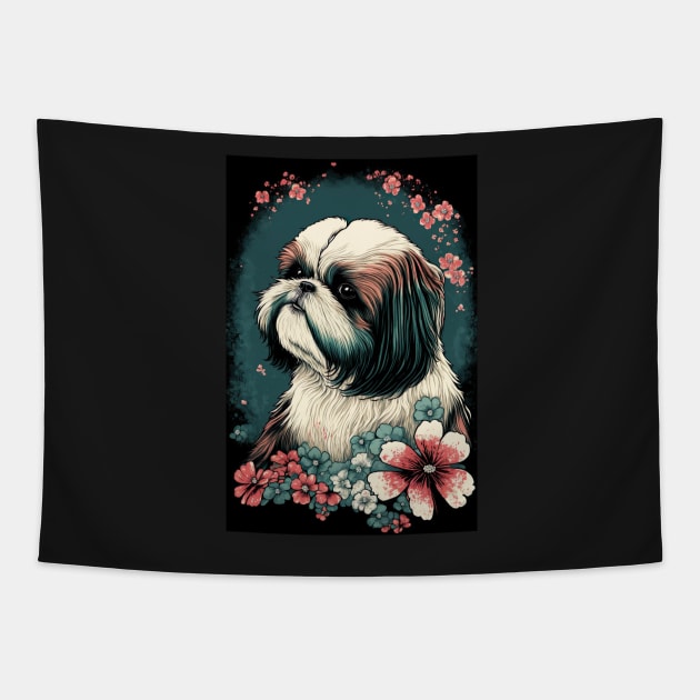 Super Cute Shih Tzu Portrait - Japanese style Tapestry by KoolArtDistrict