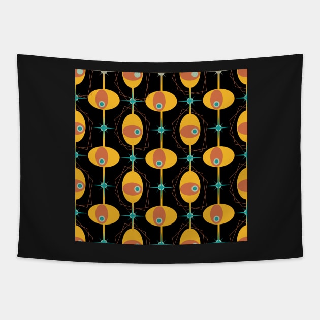 Retro 1950s Gold All Over Pattern - black background Tapestry by Tee's Tees