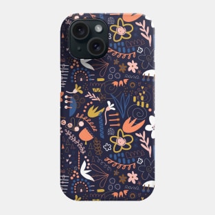 Line Art Florals Blue Coral Phone Case