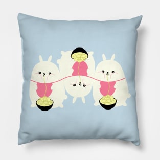 Fat bunny eating noodles pattern Pillow