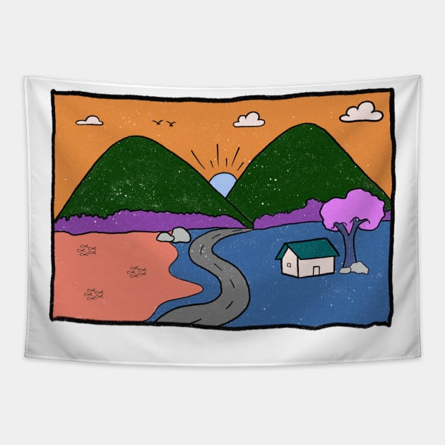 kids drawing mountains Tapestry by Genetics art