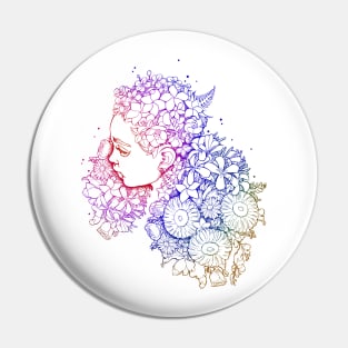 Girl Flower Hair Fine Line Art Pin