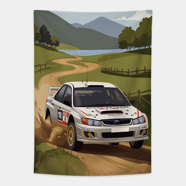 White WRX Rally Car Poster JDM Tapestry by VENZ0LIC
