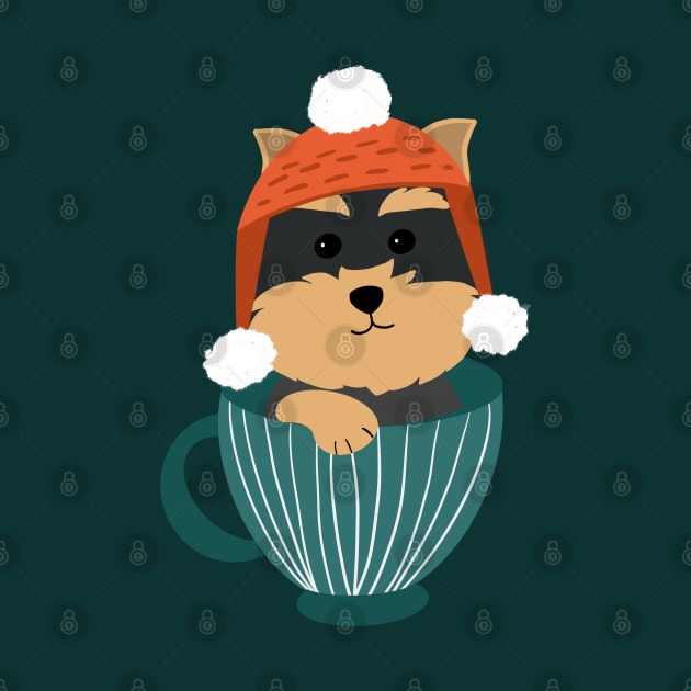 Cute Yorkshire Terrier Puppy In A Cup Merry Christmas by i am Cuta