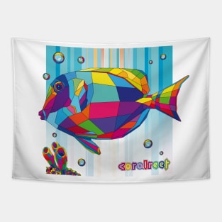 multicolored tropical fish, bubbles, corals Tapestry